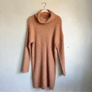 Tahari Women Fall Tan Camel‎ Cowl Neck Long Sleeve Ribbed Sweater Dress Medium